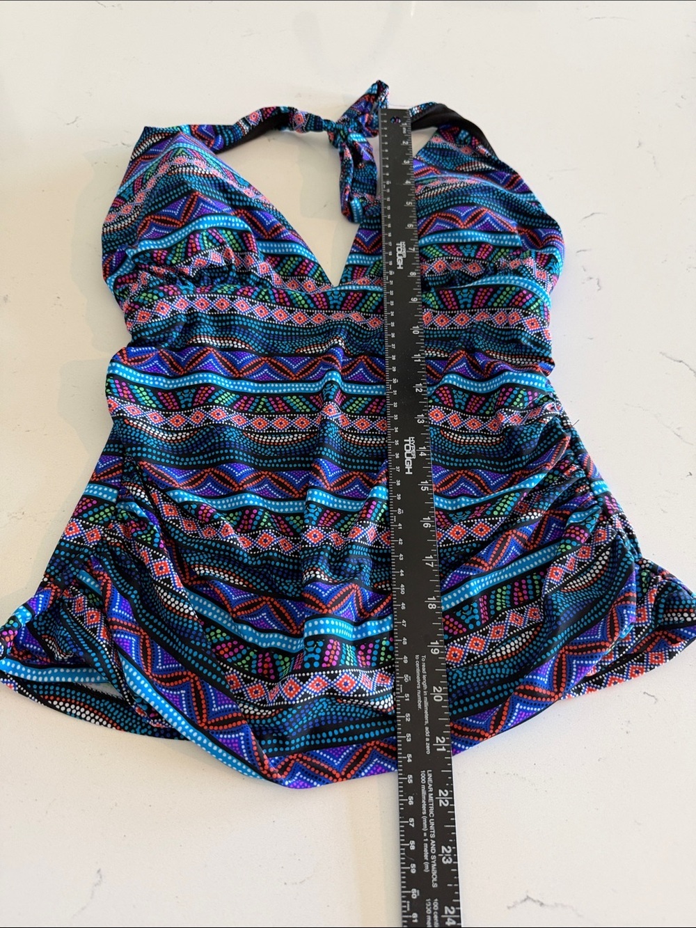 Halter Ruched Tankini Swim Top in Multi-Color. Size 14. - Picture 9 of 11
